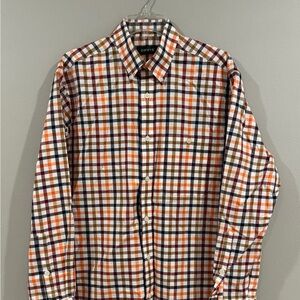 Orvis Button Down Long Sleeve Plaid Shirt 100% Cotton Orange Brown Size Medium
